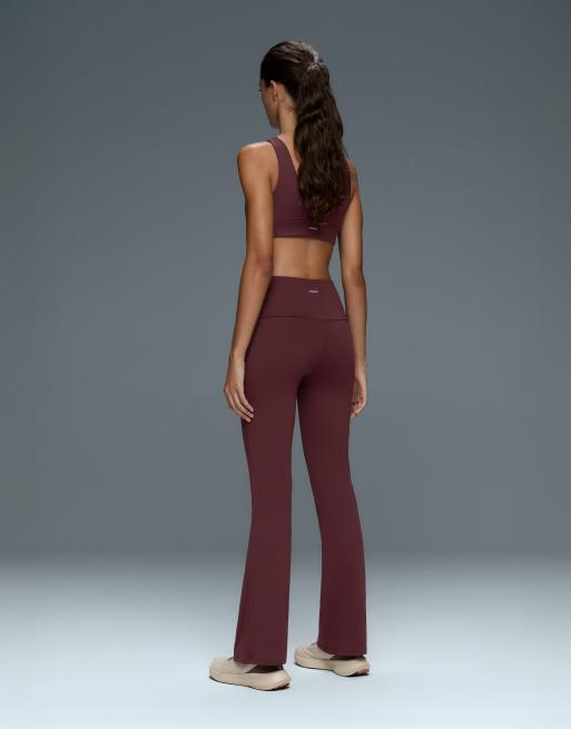 OYSHO Comfortlux high-rise flare trousers in burgundy, 4 of 4