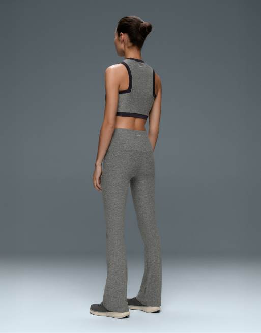 OYSHO Comfortlux high-rise flare trousers in grey, 3 of 4