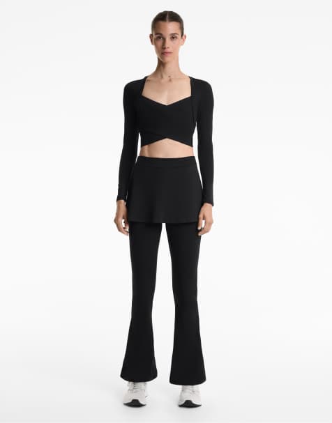 OYSHO Comfortlux high rise flare trousers with skirt in black - view 1