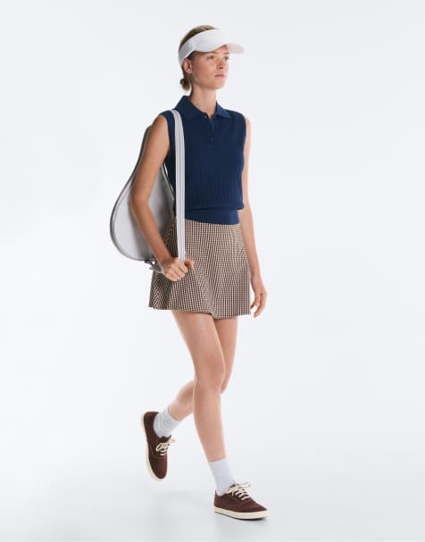 OYSHO Comfortlux high-rise gingham mini skirt in brown - view 1