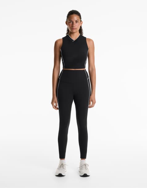 OYSHO Comfortlux high rise piping 65cm ankle-length leggings in black - view 1
