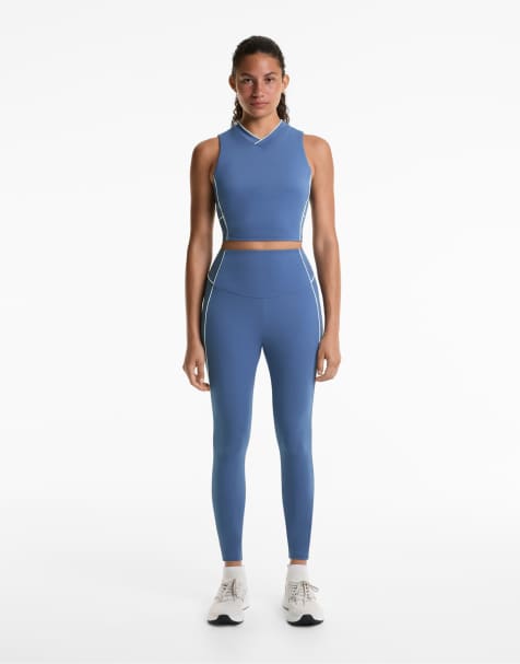 OYSHO Comfortlux high rise piping 65cm ankle-length leggings in mid-blue - view 1