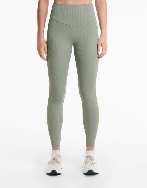 OYSHO Comfortlux high rise rib 65cm ankle-length leggings in blue green - view 1