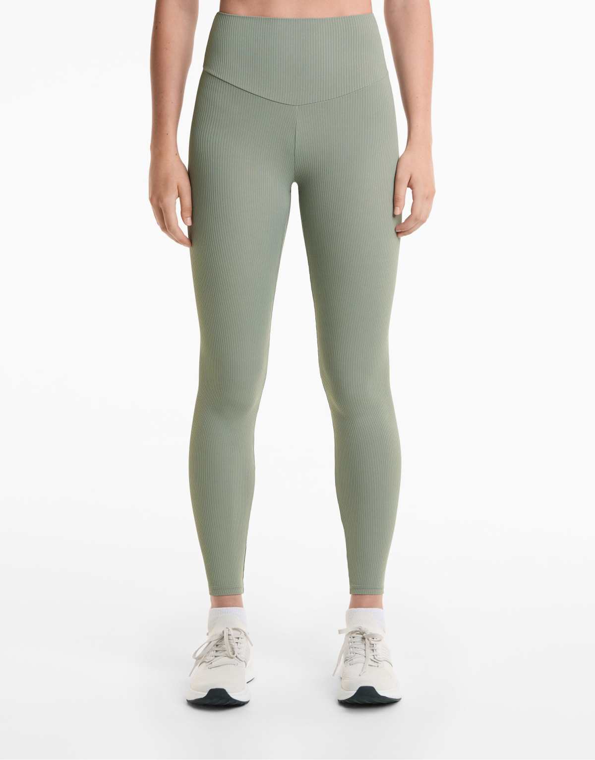 OYSHO Comfortlux high rise rib 65cm ankle-length leggings in blue green