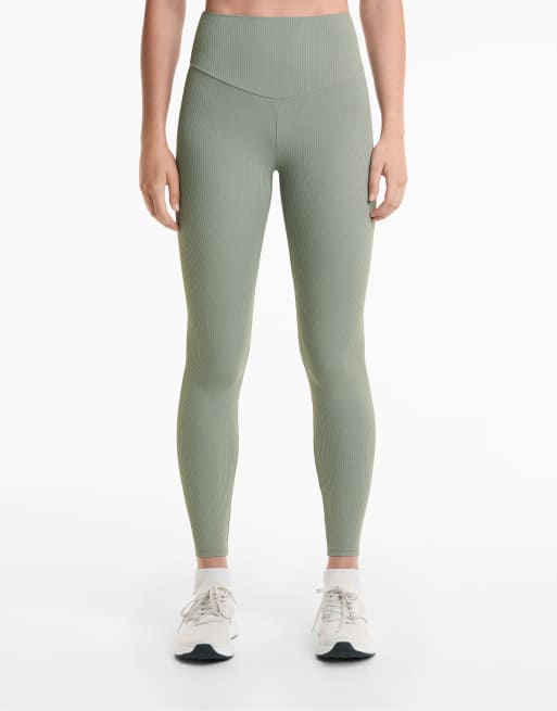 OYSHO Comfortlux high rise rib 65cm ankle-length leggings in blue green