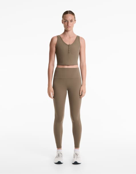 OYSHO Comfortlux high-rise rib 65cm ankle-length leggings in grey - view 1