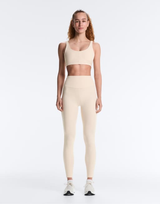 OYSHO Comfortlux high-rise rib 65cm ankle-length leggings in light beige, 2 of 4