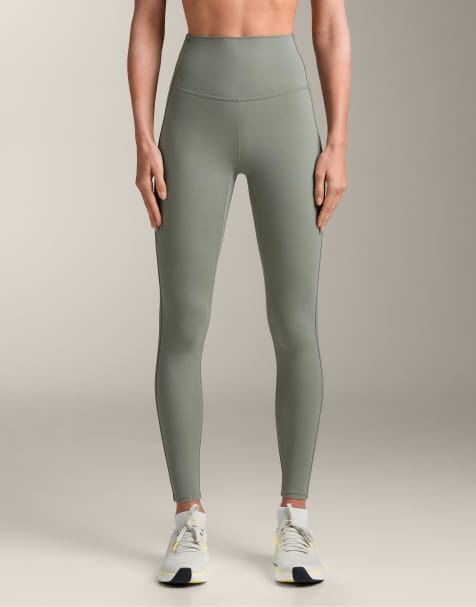 OYSHO Comfortlux high rise rib ankle-length leggings in khaki-grey - view 1