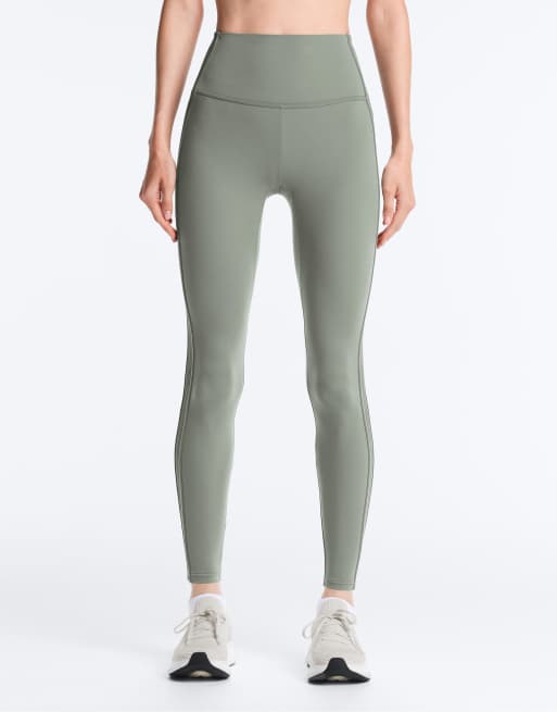 OYSHO Comfortlux high rise rib ankle-length leggings in khaki-grey, 2 of 4