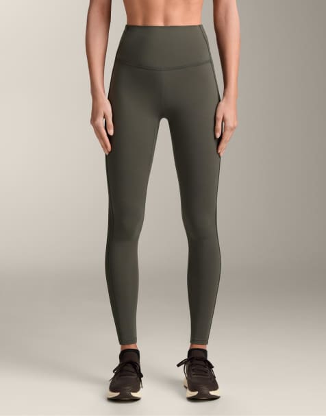 OYSHO Comfortlux high rise rib ankle-length leggings in military green - view 1