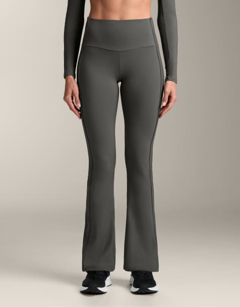 OYSHO Comfortlux high rise side rib flare trousers in dark anthracite