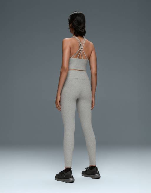 OYSHO Comfortlux high-waisted ankle-length heathered leggings in pale grey, 4 of 5