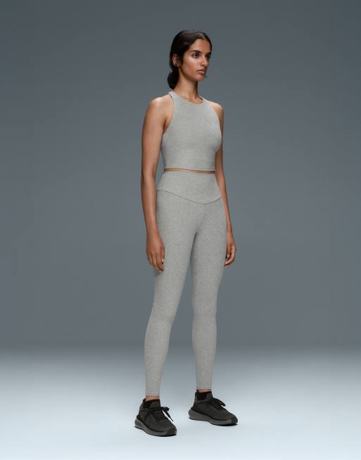 OYSHO Comfortlux high-waisted ankle-length heathered leggings in pale grey, 5 of 5