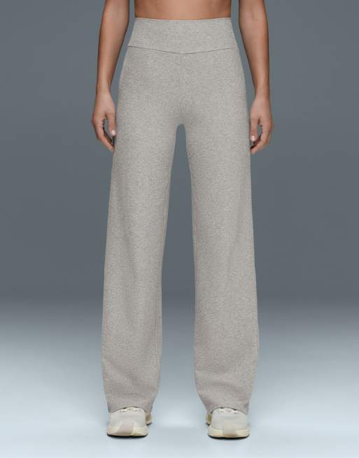 OYSHO Comfortlux high-waisted straight-leg heathered trousers in grey melange, 2 of 7