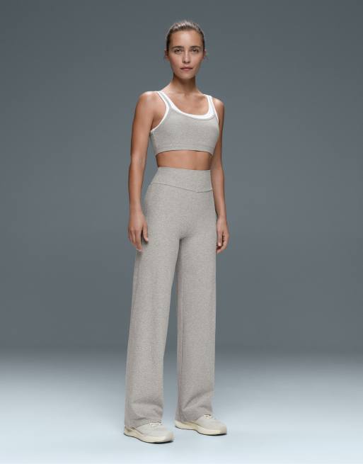 OYSHO Comfortlux high-waisted straight-leg heathered trousers in grey melange, 5 of 7