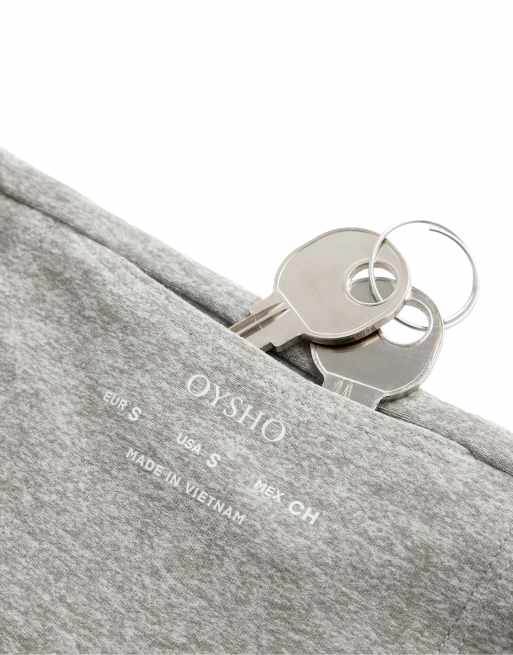 OYSHO Comfortlux high-waisted straight-leg heathered trousers in grey melange, 6 of 7