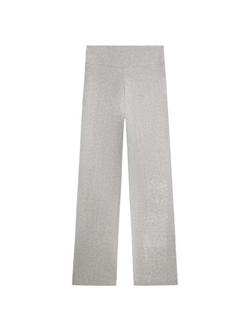 OYSHO Comfortlux high-waisted straight-leg heathered trousers in grey melange, 7 of 7