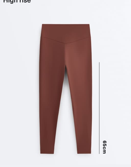 OYSHO comfortlux højtaljede ankellange leggings i teglrød, 6 af 7