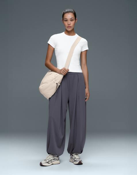 OYSHO Comfortlux joggers a vita alta a pieghe grigi - view 1