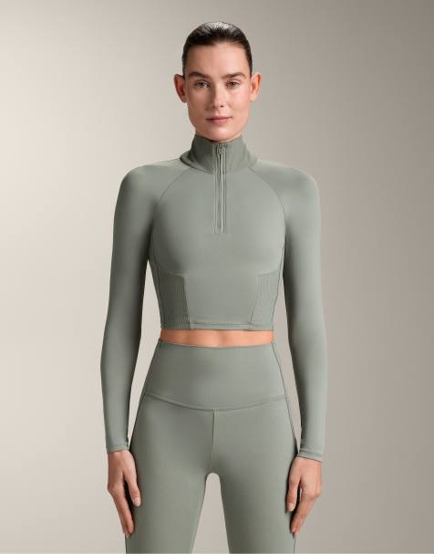 OYSHO – Comfortlux – Kakigrå, ribbad t-shirt med långa ärmar - view 1