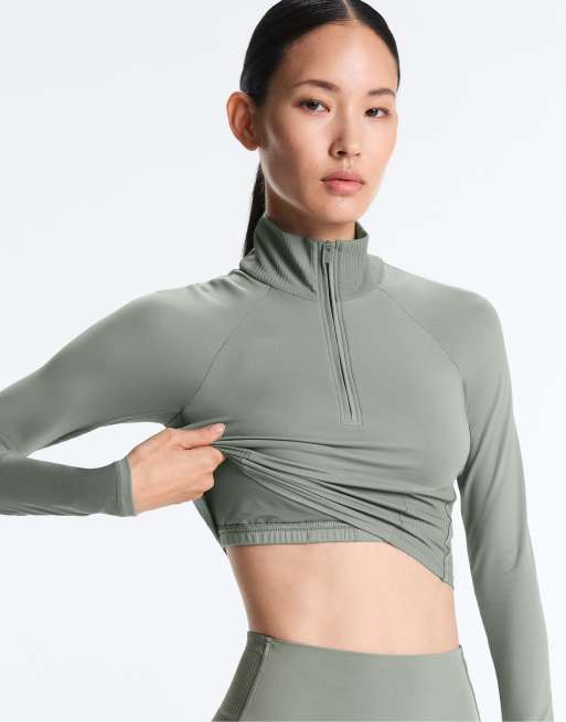 OYSHO - Comfortlux - Kakigrøn ribstrikket langærmet T-shirt, 3 af 4
