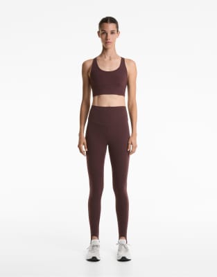 OYSHO - Comfortlux - Knöchelhohe Steg-Leggings in Braun mit super-hohem Bund-Brown