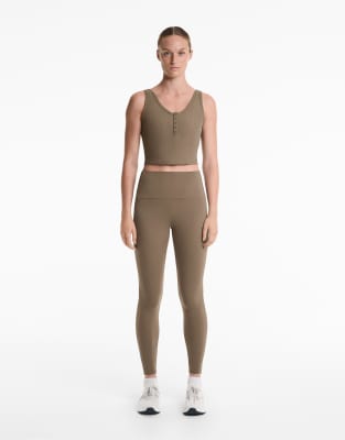 Oysho - Comfortlux - Knöchellange, gerippte Leggings in Grau mit hohem Bund, 65 cm