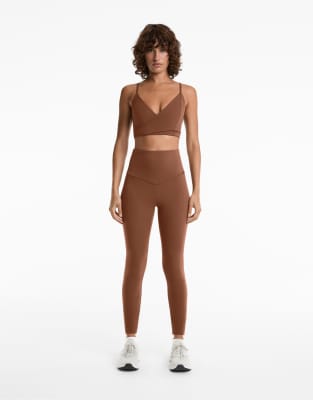 OYSHO - Comfortlux - Knöchellange Leggings in Braun mit Taschen und sehr hohem Bund, 65 cm-Brown
