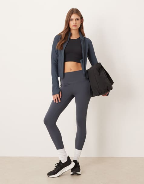 OYSHO – Comfortlux – Knöchellange Leggings in Grau mit seitlichem Rippenmuster und hohem Bund, 65 cm - view 1