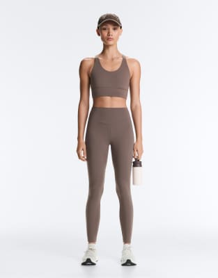 OYSHO - Comfortlux - Knöchellange Leggings in Taupe-Grau mit hohem Bund