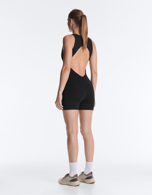 OYSHO - Comfortlux - Kort sort jumpsuit med åben ryg, 4 af 4