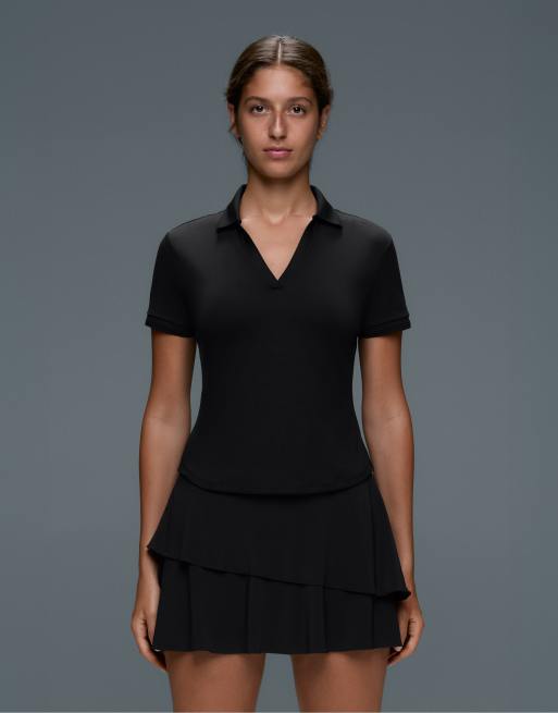 OYSHO Comfortlux kortærmet poloskjorte med piping i sort, 1 af 6