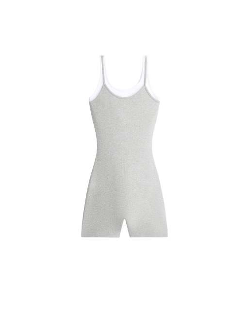 OYSHO Comfortlux kurzer Jumpsuit mit melierter Überlage in Grau-Melange, 6 von 7