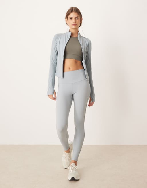 OYSHO - Comfortlux - Leggings alla caviglia a vita alta da 65 cm grigio-blu slavato con dettagli a coste sui lati