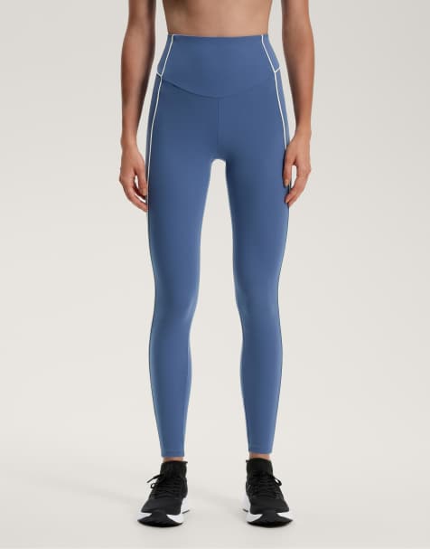 OYSHO - Comfortlux - Leggings alla caviglia da 65 cm a vita alta blu medio con profili a contrasto - view 1