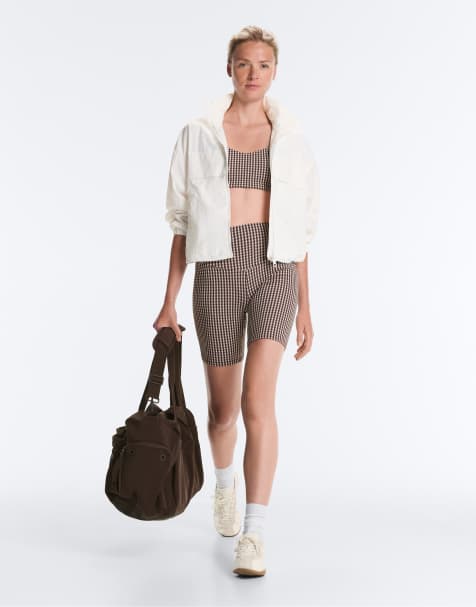 OYSHO – Comfortlux – Leggings in Braun mit hohem Bund und Vichy-Karomuster, 20 cm Schrittlänge - view 1