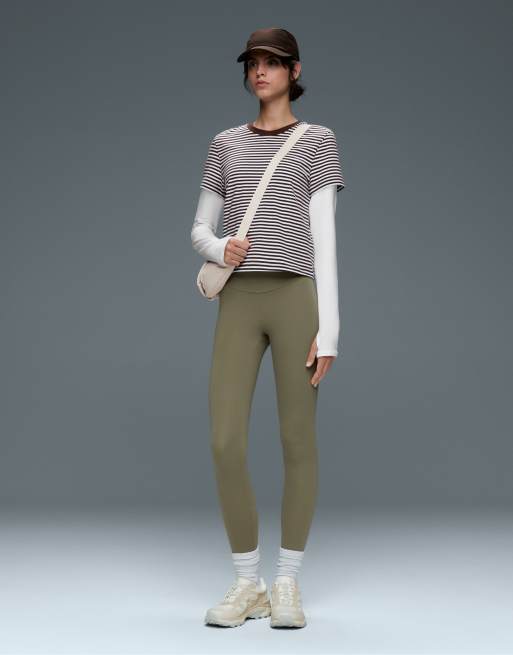 OYSHO comfortlux leggings med hög midja och ankellängd i khaki, 2 av 7