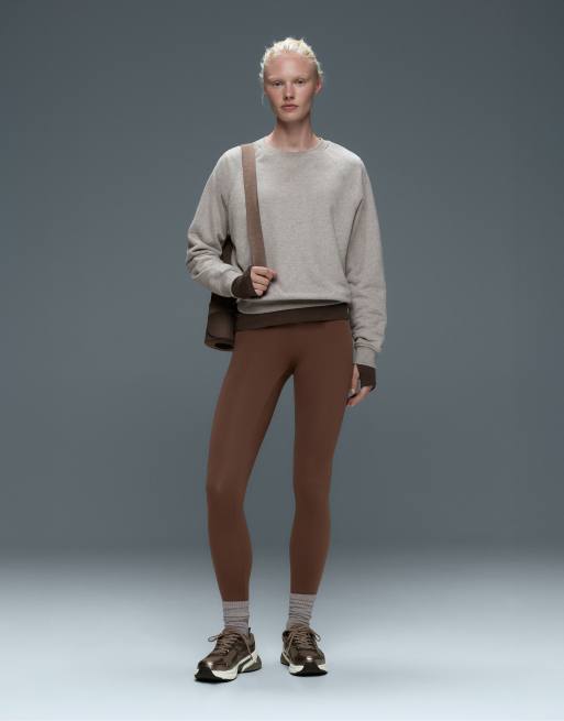 OYSHO Comfortlux Leggings mit hohem Bund, knöchellang, in Kakao, 2 von 7