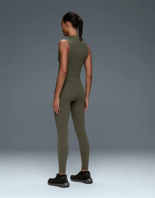 OYSHO Comfortlux Leggings mit hohem Bund, knöchellang, in Khaki, 4 von 7