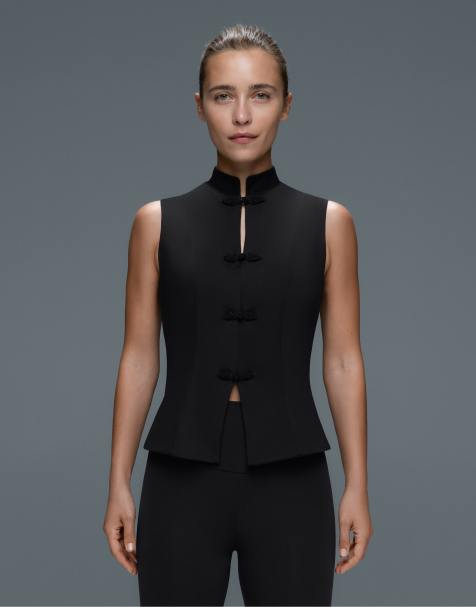 OYSHO Comfortlux long mandarin collar tank top in black - view 1