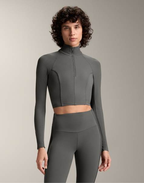 OYSHO Comfortlux long-sleeve side rib top in dark anthracite - view 1