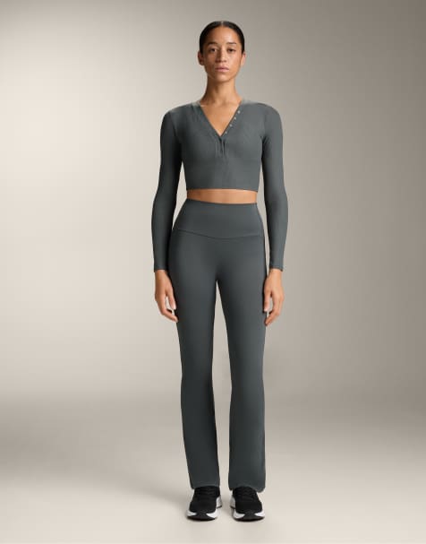 OYSHO Comfortlux long-sleeved rib t-shirt in anthracite grey - view 1
