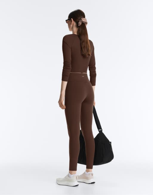 OYSHO Comfortlux long-sleeved t-shirt in dark brown, 3 of 4