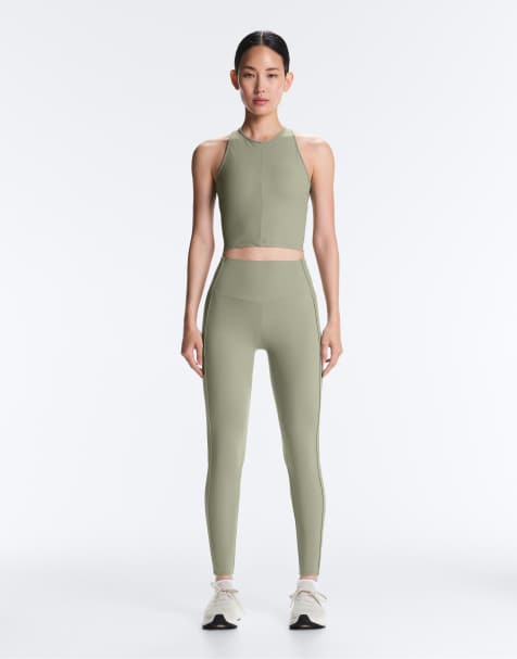 OYSHO - Comfortlux - Lysegrønne højtaljede ankellange leggings på 65 cm med rib i siderne - view 1