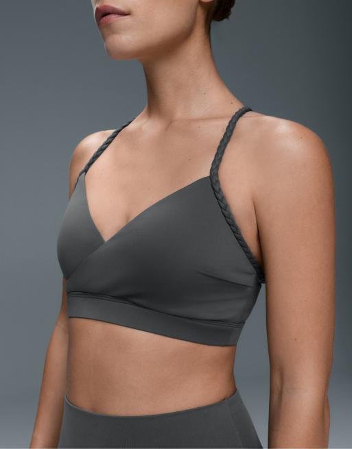OYSHO Comfortlux medium support braided sports bra in grey, 3 of 5