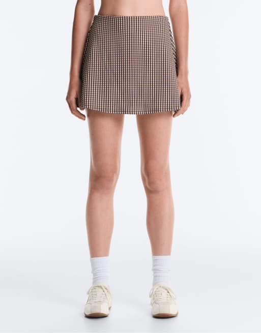 Oysho - Comfortlux - Mini-jupe taille haute à carreaux vichy - Marron, 2 de 4