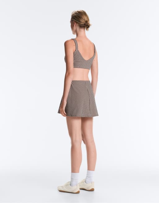 Oysho - Comfortlux - Mini-jupe taille haute à carreaux vichy - Marron, 4 de 4