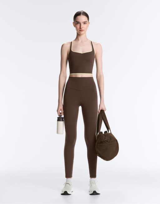 Oysho – Comfortlux – Mörkbruna, ankellånga leggings med hög midja, 4 av 4
