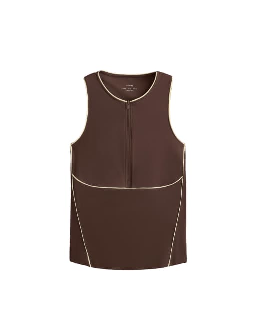OYSHO - Comfortlux - Mørkebrun ærmeløs tanktop kontrastkanter, 5 af 7