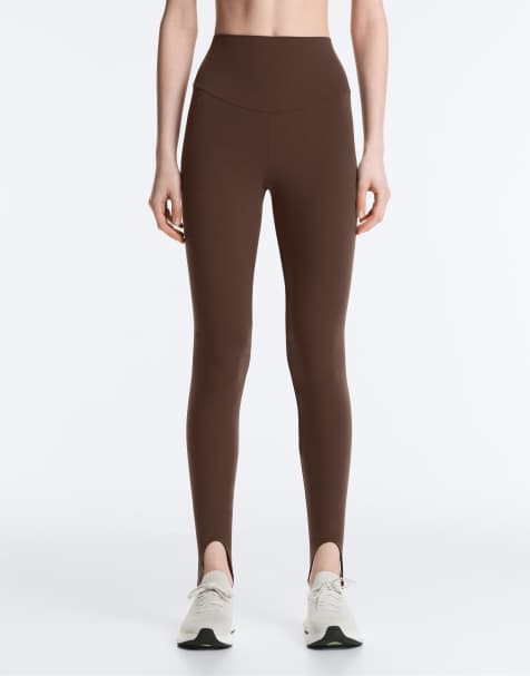 OYSHO - Comfortlux - Mørkebrune ankellange leggings med superhøj talje og elastikker om foden - view 1